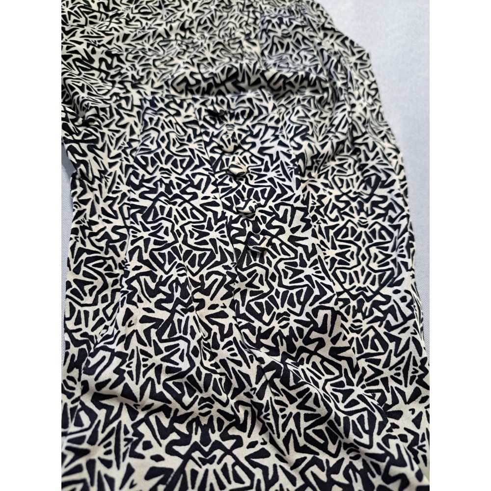 Zara Long Sleeve Midi Dress Black White Geometric Abstract Print V-Neck Size S - Picture 7 of 8